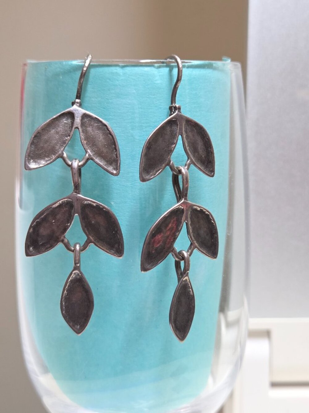 Silpada 925 Oxidized Sterling Silver Leaf Wire Earrings W2175